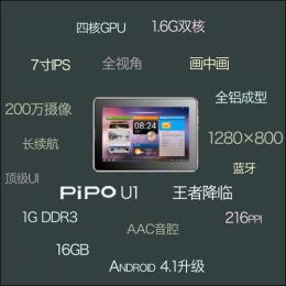 PIPO U1 IPS液晶(1280x800) 16GB RK3066 Android 4.1 王者降臨 【色指定なし】予約受付中